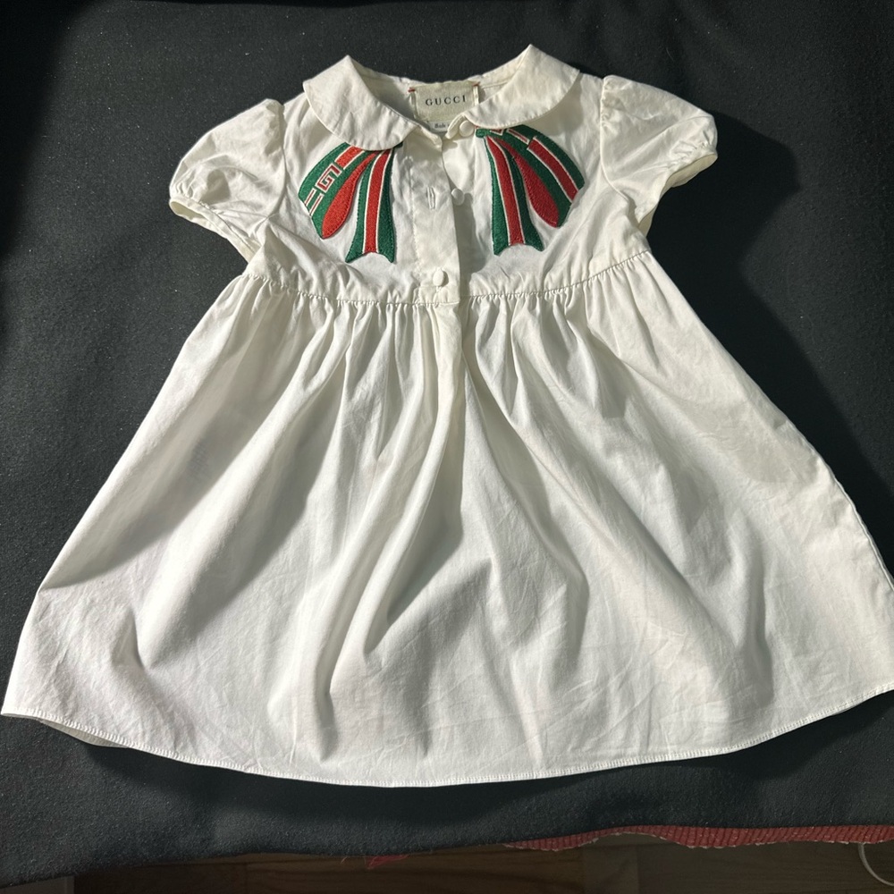 Gucci Ivory Dress with Red and Green Ribbon Detail